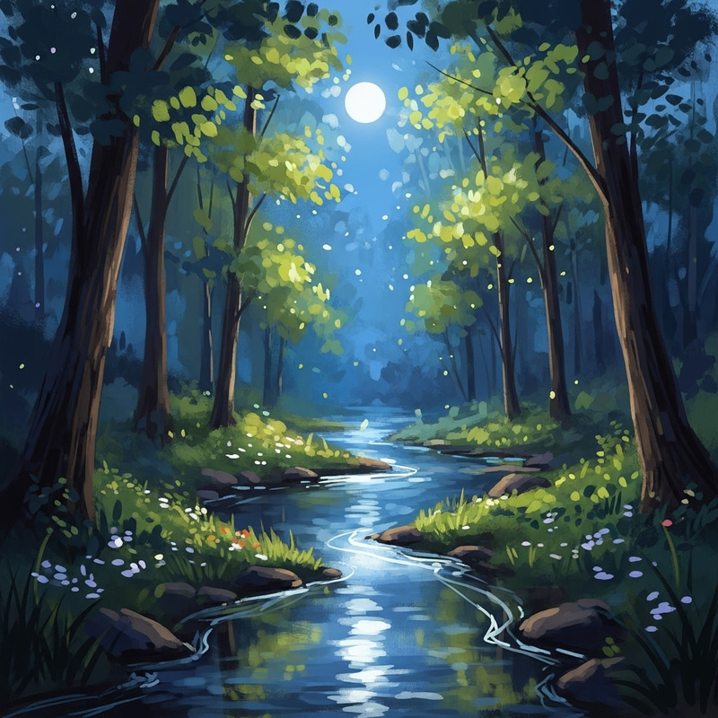 Enchanting Moonlit Forest: An Impressionist Dream Enchanting Moonlit Forest: An Impressionist Dream