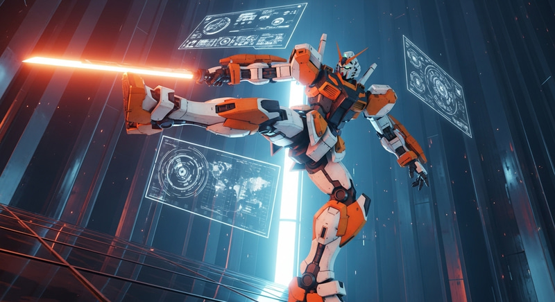 Orange and White Mecha in Intense Battle | Futuristic Infographics Orange and White Mecha in Intense Battle | Futuristic Infographics