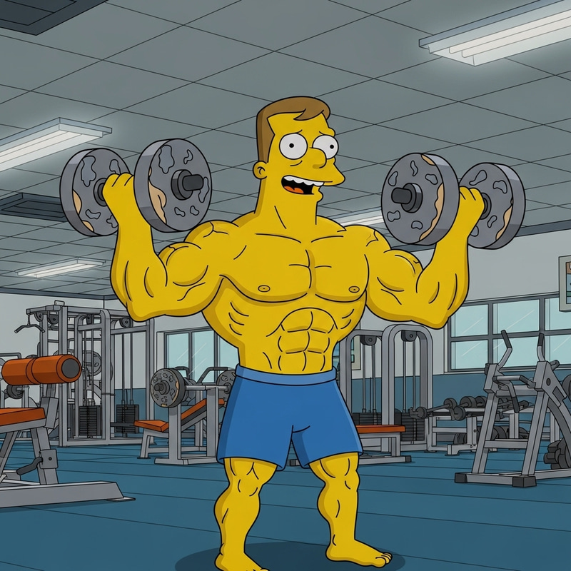 Homer Simpson Bodybuilder with Donut Dumbbells Homer Simpson Bodybuilder with Donut Dumbbells