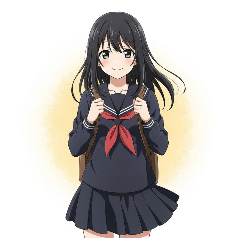 Anime Girl | Smiling Female Character with Black Hair Anime Girl | Smiling Female Character with Black Hair