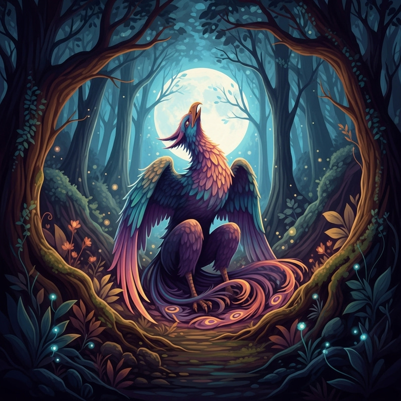 Moonlit Forest Mystical Creature - Fantasy Watercolor Art