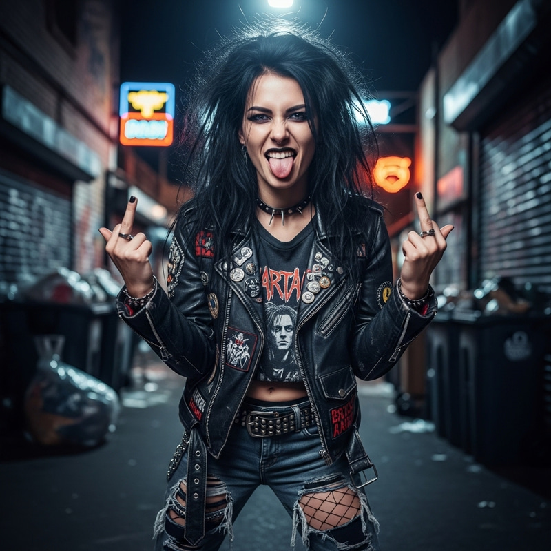 Rebellious Woman Showing Middle Fingers and Sticking Out Tongue Rebellious Woman Showing Middle Fingers and Sticking Out Tongue