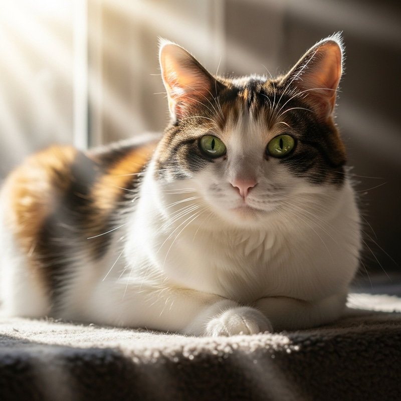 Beautiful Calico Cat Enjoying Sunlight Beautiful Calico Cat Enjoying Sunlight