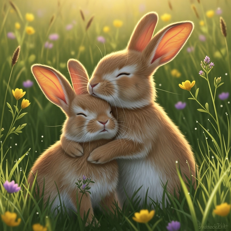 Cute Young Rabbit Hugging Another Bunny Cute Young Rabbit Hugging Another Bunny