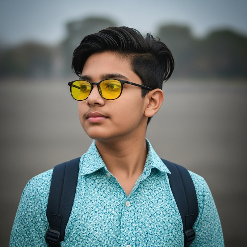 South Asian Boy with Glasses and Yellow Eyes South Asian Boy with Glasses and Yellow Eyes