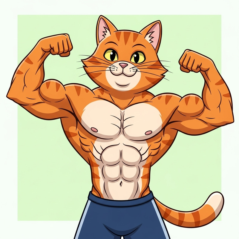 Muscular Cartoon Cat: Flexing Fun and Strength