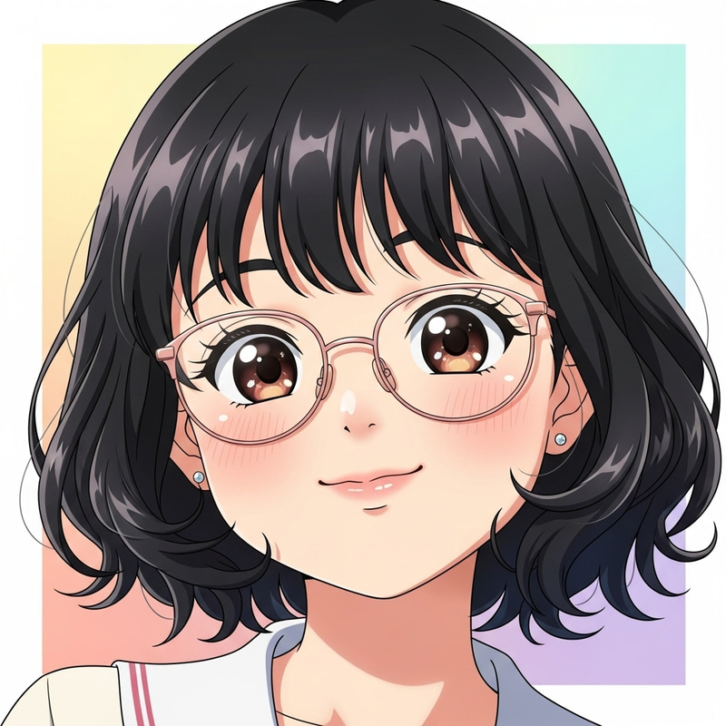 Anime Style Asian-European Girl with Chubby Cheeks & Rose Gold Glasses