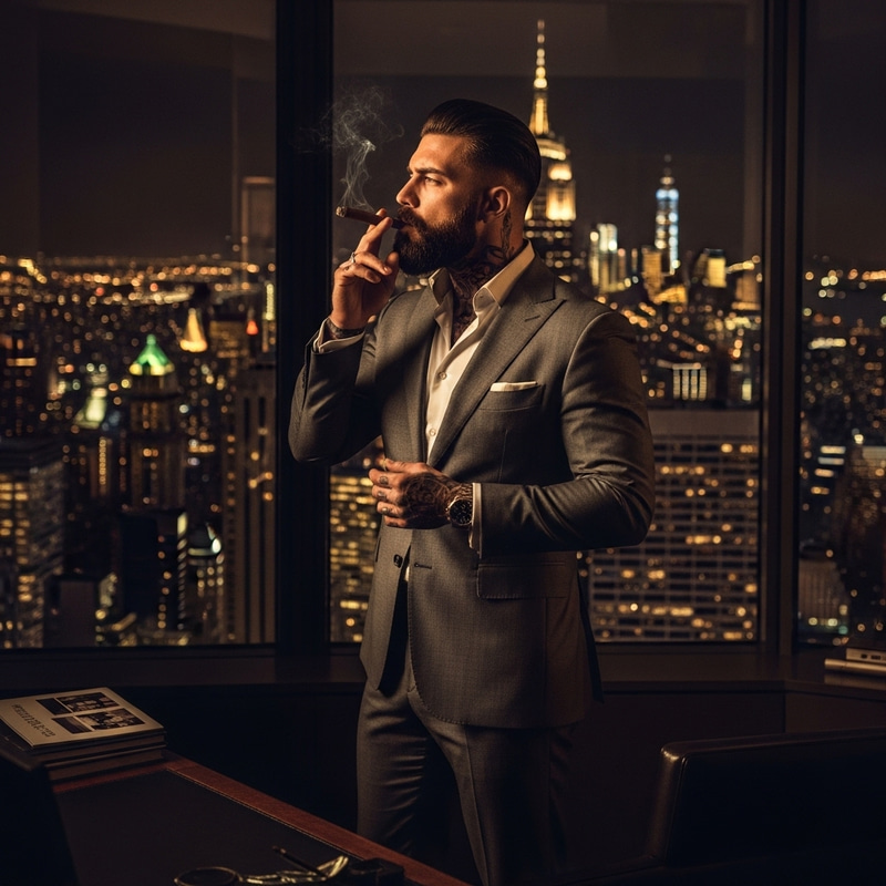 Sophisticated Italian Man in Bespoke Suit | Stylish Tattoos & Beard | NYC Nightlife View Sophisticated Italian Man in Bespoke Suit | Stylish Tattoos & Beard | NYC Nightlife View