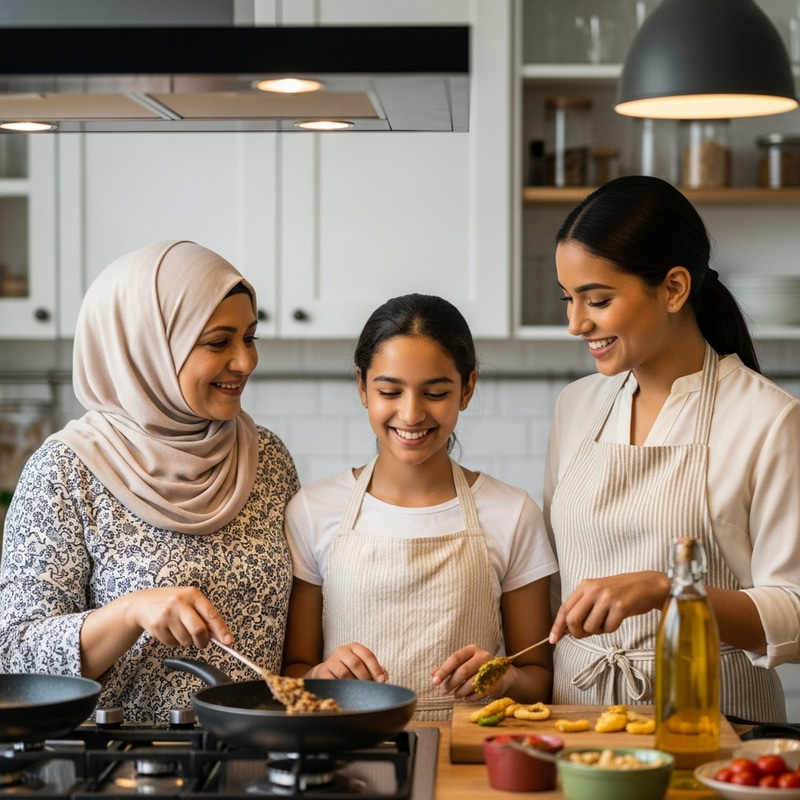 Joyful Kitchen Moments: Muslim Family Cooking Together