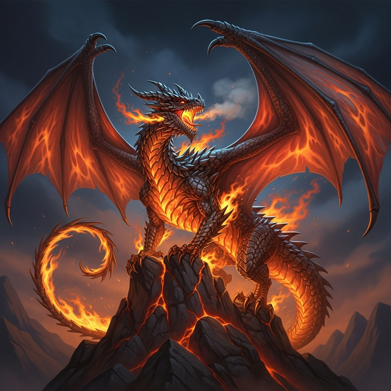 Fire Dragon Roaring with Molten Scales