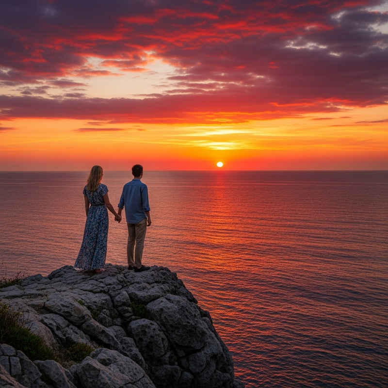 Serene Sunset Over Ocean: Majestic Red, Orange, Yellow Hues Serene Sunset Over Ocean: Majestic Red, Orange, Yellow Hues