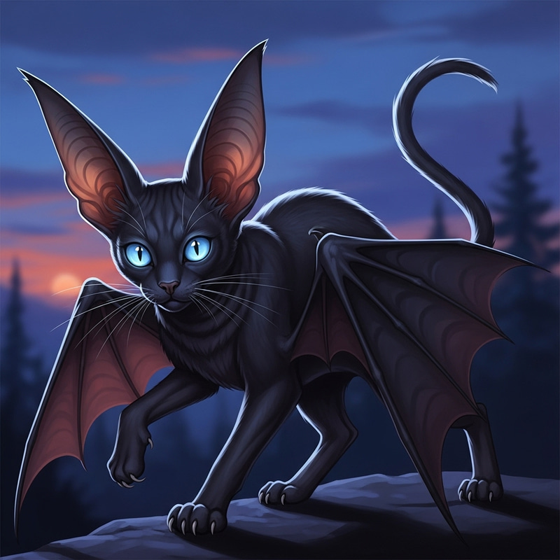 Mysterious Bat Cat - Agile and Alert Mysterious Bat Cat - Agile and Alert