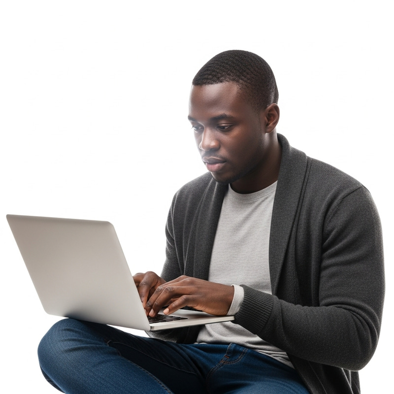 Stylish Black Guy Using Laptop - Focused & Engaged Stylish Black Guy Using Laptop - Focused & Engaged