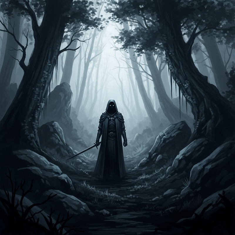 Mysterious Figure in a Foggy Forest - Gothic Fantasy Art Mysterious Figure in a Foggy Forest - Gothic Fantasy Art