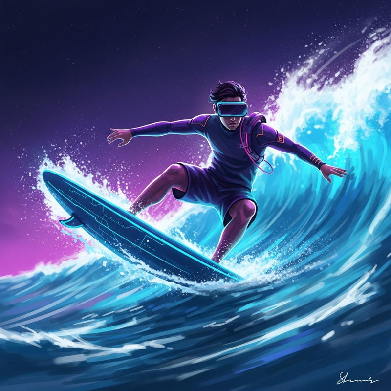 Hispanic Futuristic Surfer in Metaverse | Cyberpunk Art Hispanic Futuristic Surfer in Metaverse | Cyberpunk Art