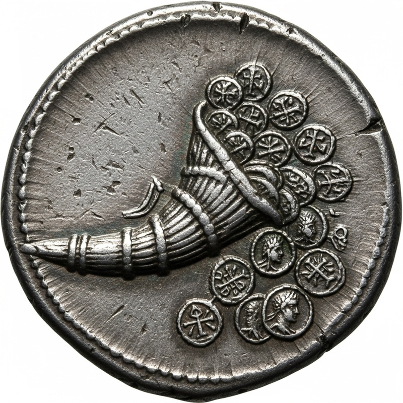 Silver Roman Coin with Horn of Plenty - Symbol of Abundance and Nourishment
