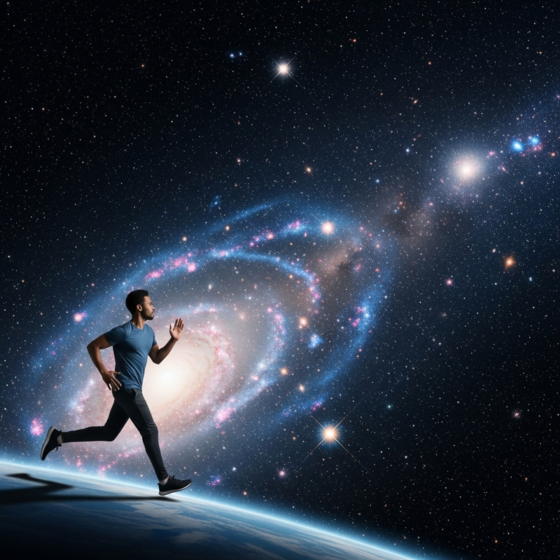 Man Running Away into the Universe - Cosmic Escape Man Running Away into the Universe - Cosmic Escape