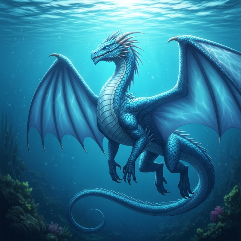 Majestic Seawing Dragon Swimming Underwater | Vibrant Fantasy Art