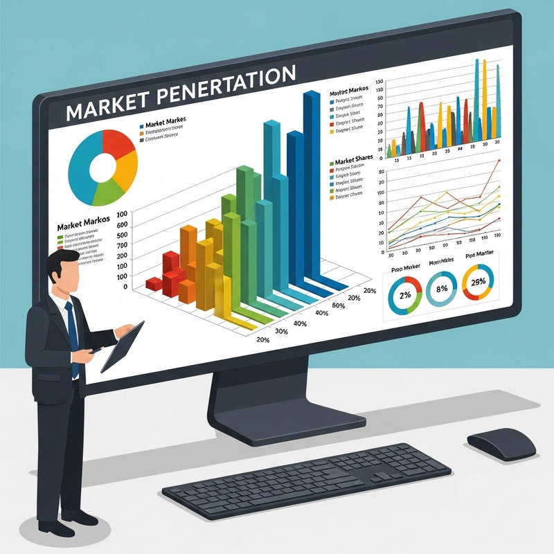 Market Penetration Data Visualization: Intricate 3D Graphs & Charts Market Penetration Data Visualization: Intricate 3D Graphs & Charts