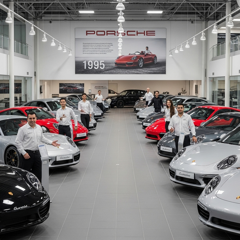 Dynamic Porsche Car Showroom Scene | PowerPoint Slide