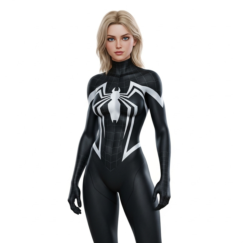 Intimidating Female Superhero in Black Alien Suit