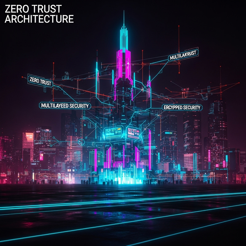 Futuristic Zero Trust Architecture Art: Cyberpunk Network Nodes