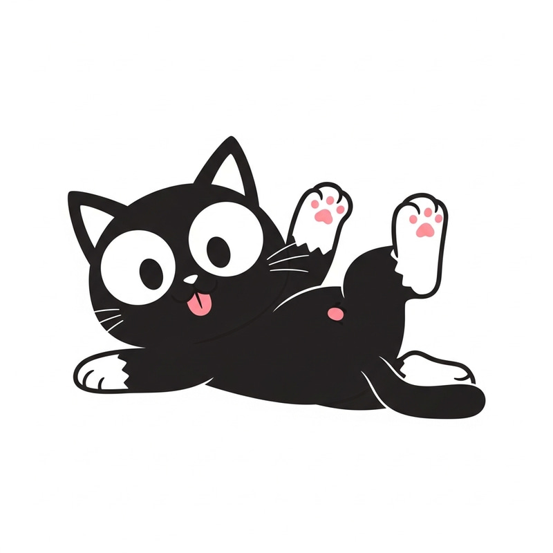 Playful Black Cat Drawing - Mischievous Cartoon Style Playful Black Cat Drawing - Mischievous Cartoon Style