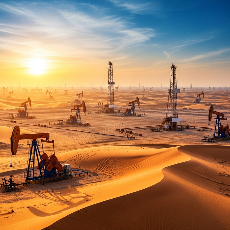 Petroleum Industry in Qatar: Oil Drills Amidst Desert Landscape