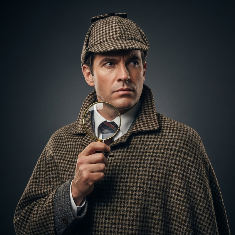 Male Detective in Vintage British Attire with Deerstalker Hat