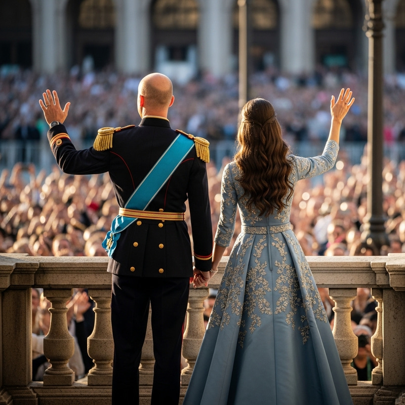 Royal Couple Waves to Crowd - Prince & Princess Royal Couple Waves to Crowd - Prince & Princess