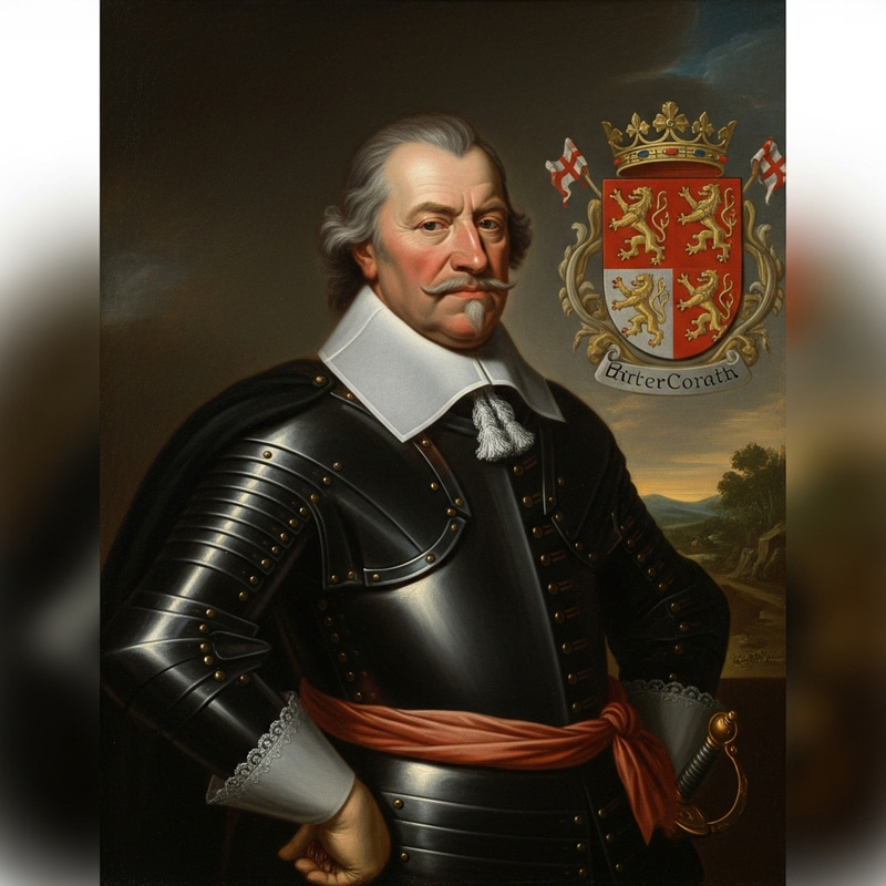 17th Century European Portraiture: Military Man in 1650s English Uniform