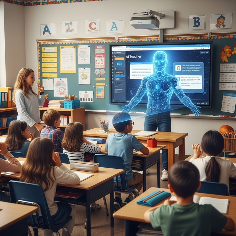 AI Elementary School Teacher in a Diverse Classroom Setting