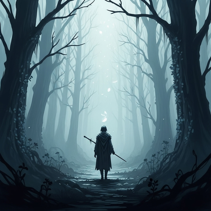 Mysterious Figure in Foggy Ethereal Forest - Watercolor & Digital Art Mysterious Figure in Foggy Ethereal Forest - Watercolor & Digital Art