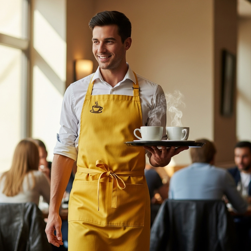 Waiter in a Yellow Apron - Stylish & Professional Service Waiter in a Yellow Apron - Stylish & Professional Service