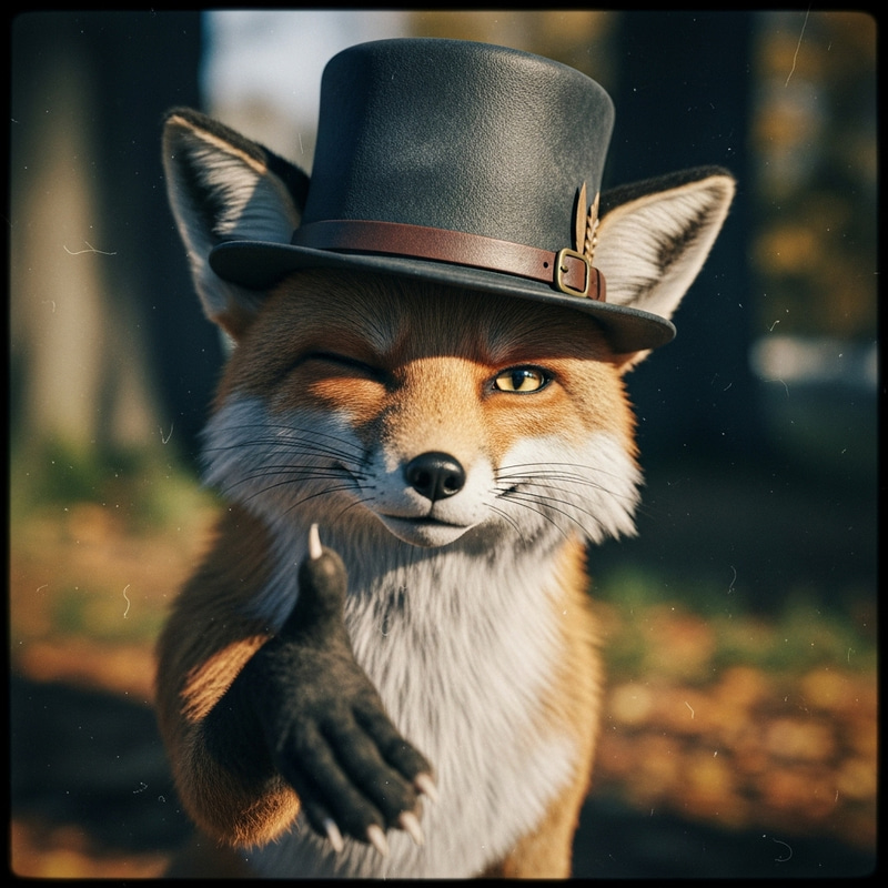 Charming Female Fox in Fedora Hat | Vintage Film Camera Capture