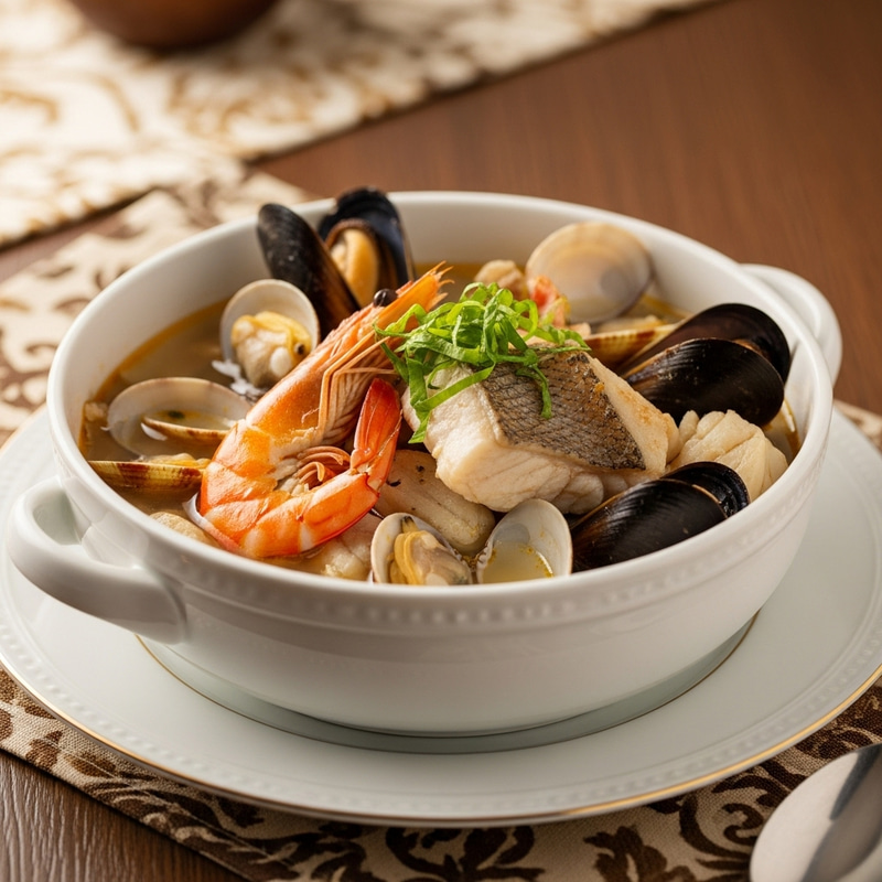 Seafood Soup in Porcelain Bowl - Fresh Shrimps, Clams & Mussels 8K Seafood Soup in Porcelain Bowl - Fresh Shrimps, Clams & Mussels 8K