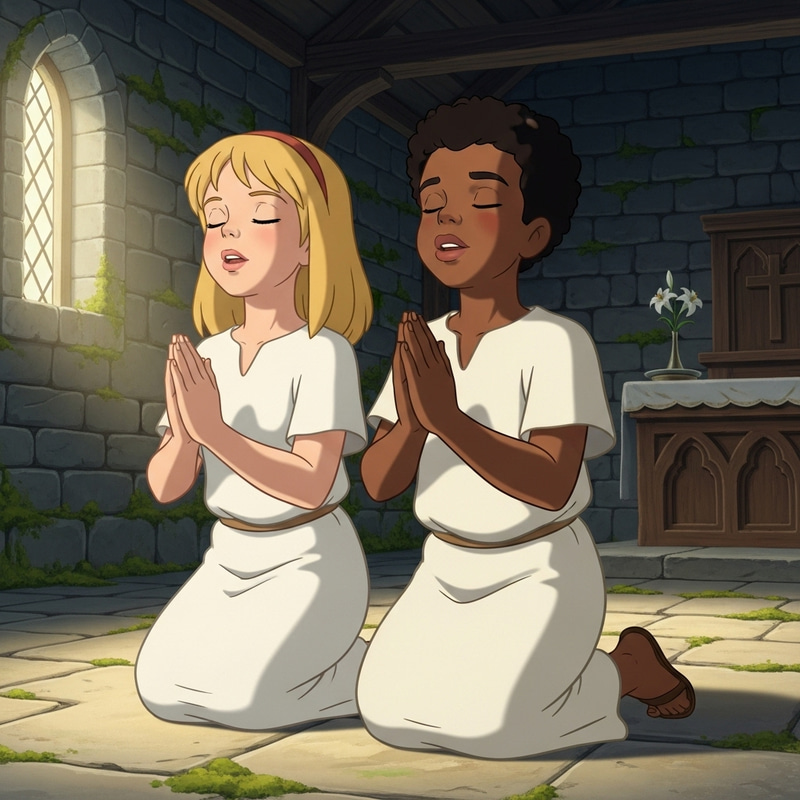 Joyful Children in Prayer for Baptism Ceremony Joyful Children in Prayer for Baptism Ceremony
