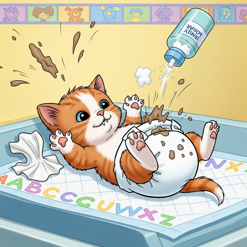 Newborn Kitten with Milk Tooth in Diaper | Adorable Cartoon Characters
