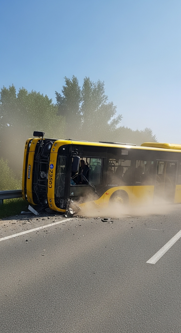 Bus Overturns Off Road: Chaos Unfolds Bus Overturns Off Road: Chaos Unfolds