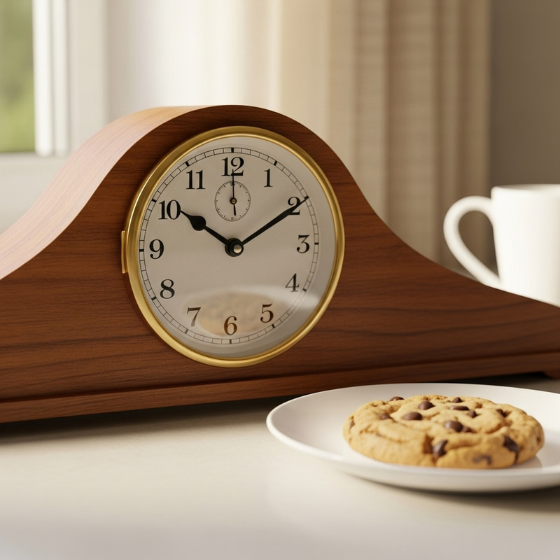 Serene Afternoon Illustration with Vintage Clock and Snack Serene Afternoon Illustration with Vintage Clock and Snack