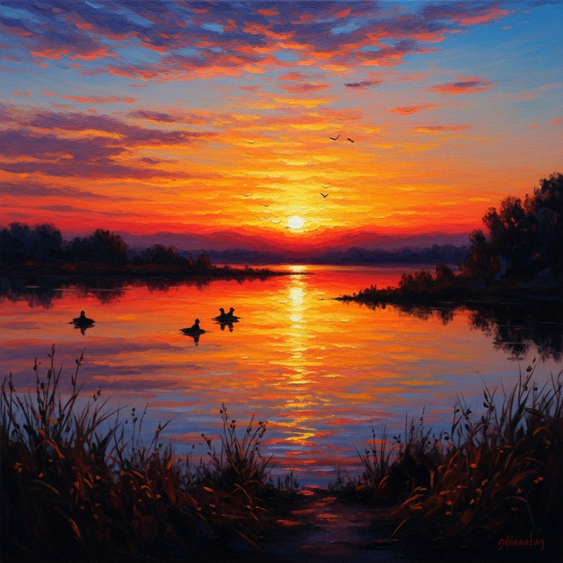 Impressionist Sunset Painting | Colorful Sky & Tranquil Water