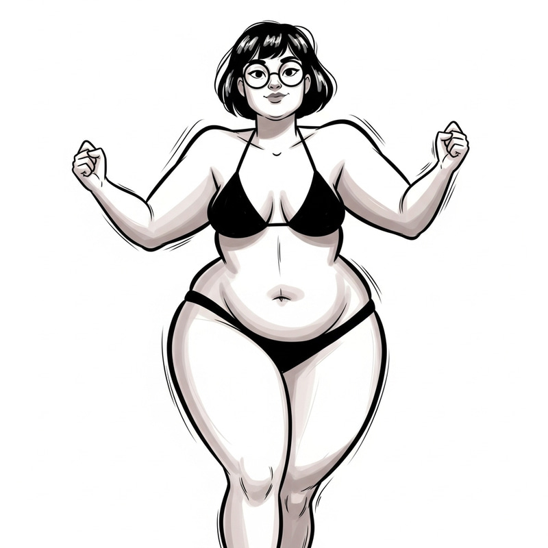 Digital Art: Stylized Tall Woman with Wide Shoulders in Bikini