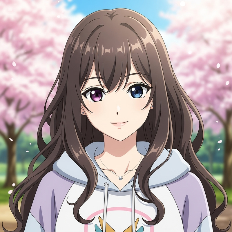 Mexican Anime Style Girl with Long Dark Brown Hair and Unique Purple Blue Eyes Mexican Anime Style Girl with Long Dark Brown Hair and Unique Purple Blue Eyes