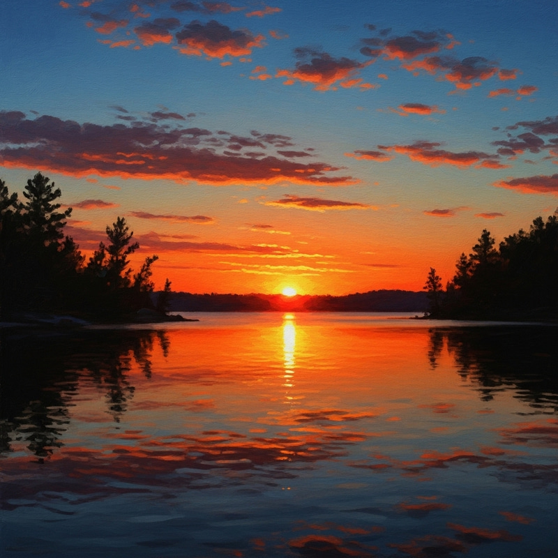 Serene Sunset Lake | Impressionist Masterpiece