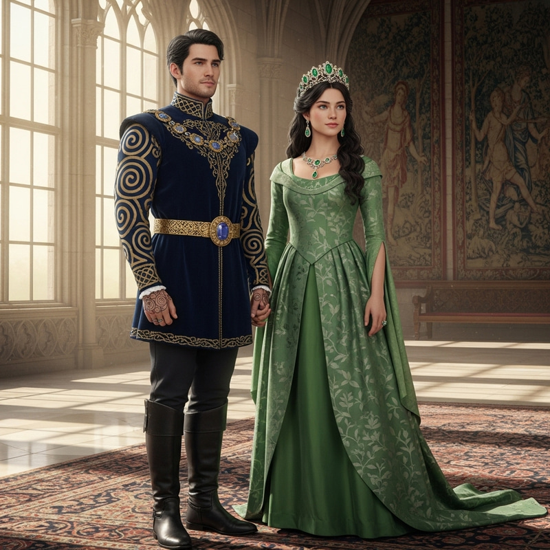 Royal Prince and Green Princess - Nobility and Grace in a Royal Setting