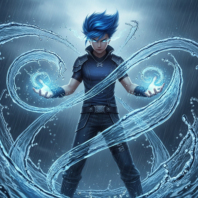 Boy with Blue Hair Manipulating Water Powers Boy with Blue Hair Manipulating Water Powers