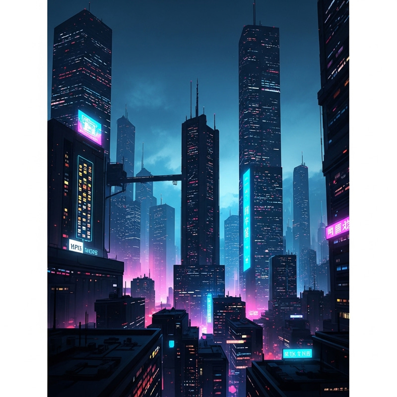 Cyberpunk Cityscape | Vibrant Skyscrapers & Neon Lights