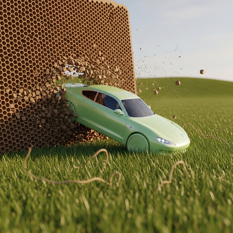 Fresh Light Green Car Emerging from Brown Honeycomb Board