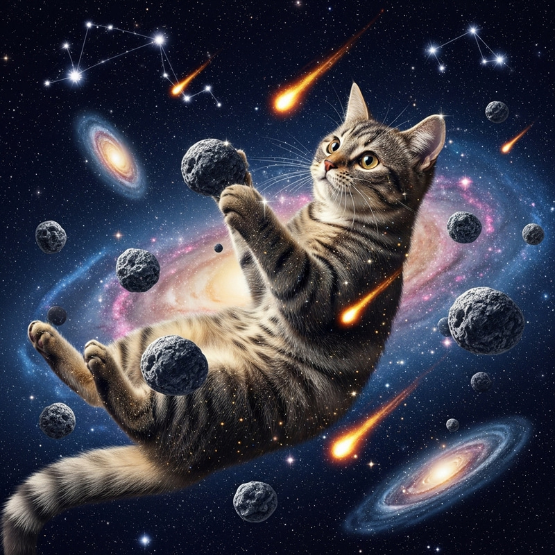 Cosmic Cat Floating in Stardust Universe Cosmic Cat Floating in Stardust Universe
