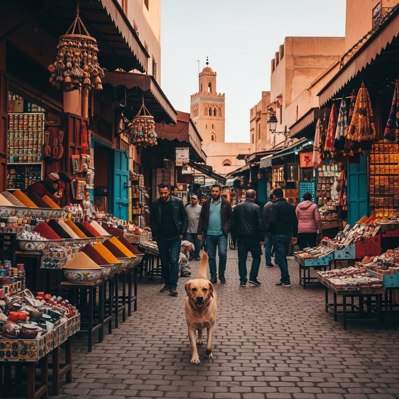 Playful Labrador Retriever Exploring Moroccan Streets
